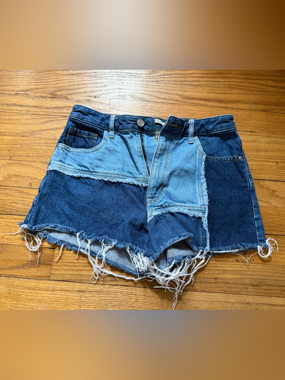 PacSun Two-Tone Patchwork Denim Cutoff Shorts - Blue